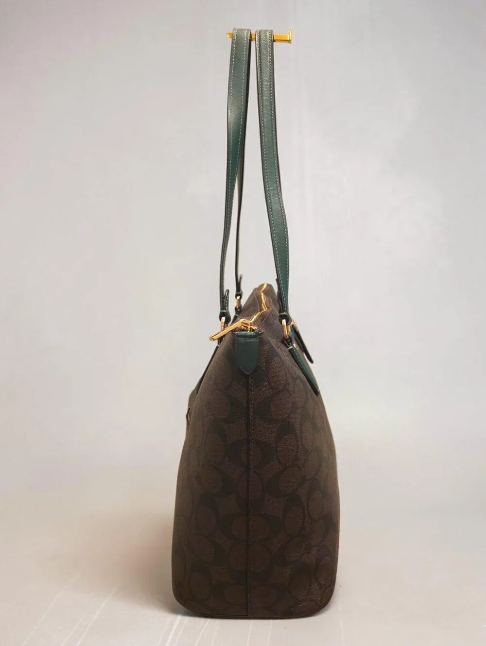 Coach CH504 Signature C Pine Green Leather Large Tote Bag Brown Gold HTF